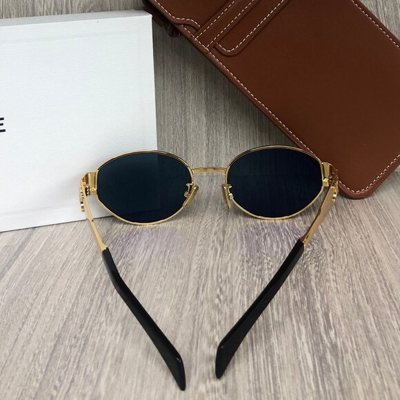 Celine Triomphe Gold Metal Oval Sunglasses - Picture 4 of 6